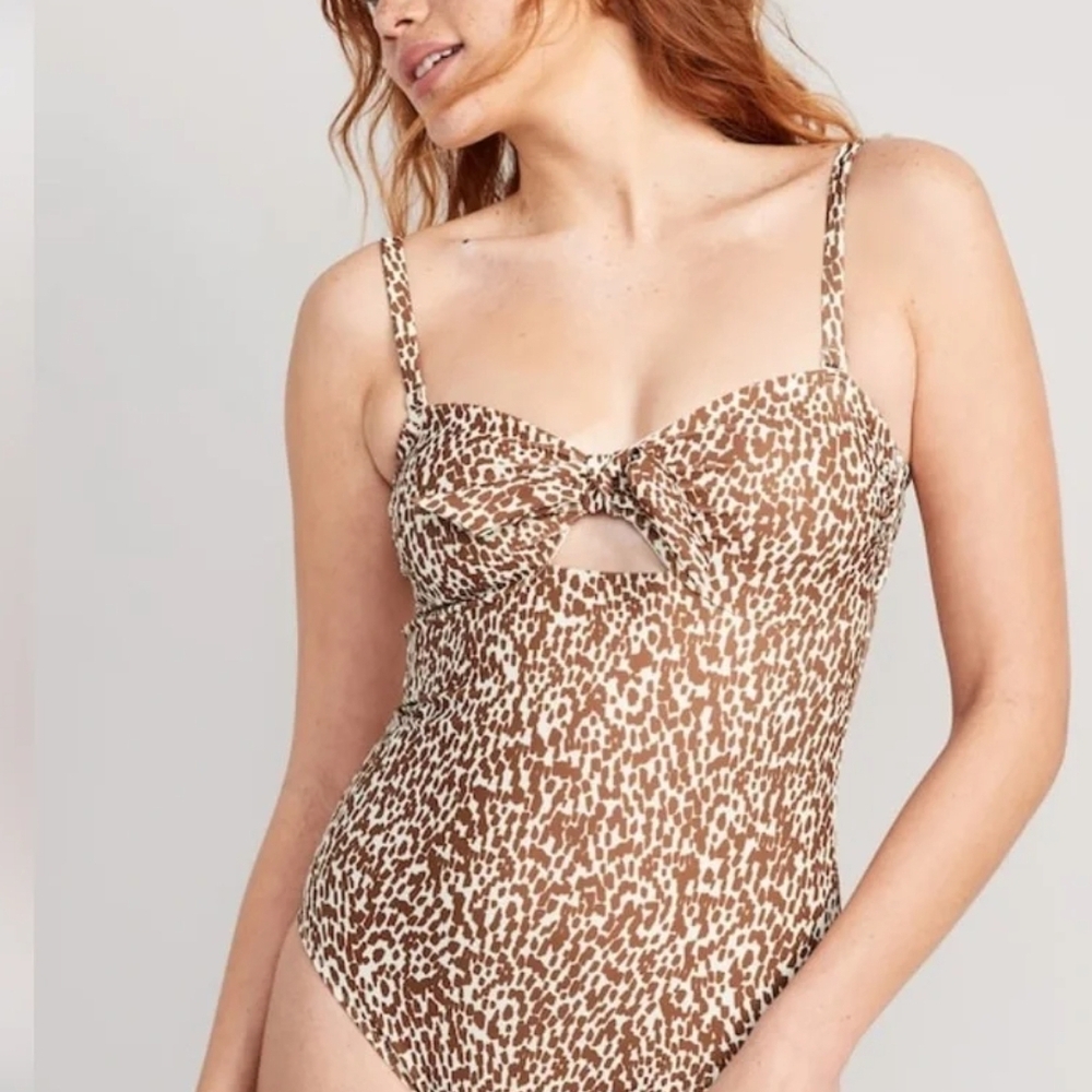 Old Navy Brown and Cream Leopard Print One-Piece Swimsuit